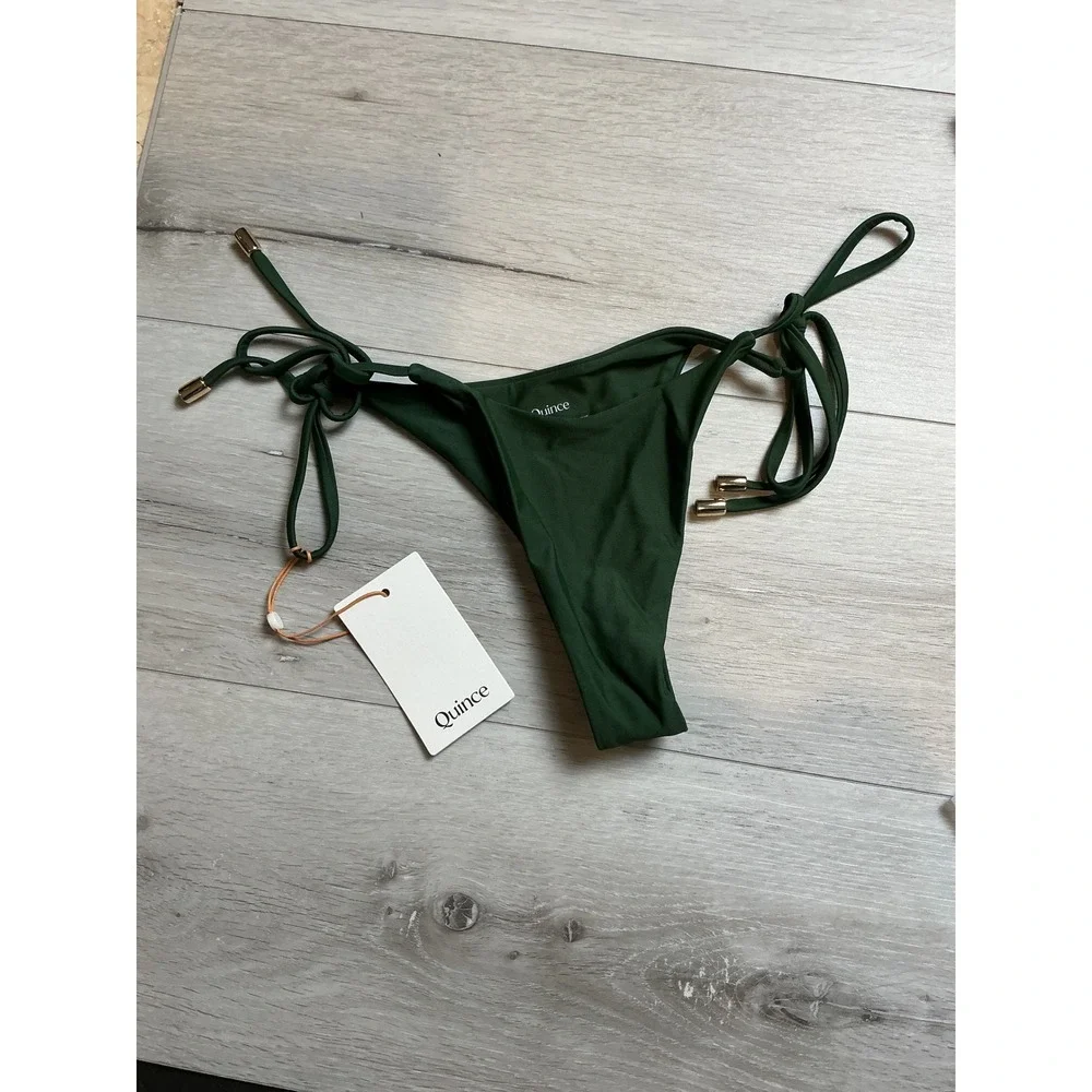 Quince Italian Adjustable Side‎ Tie Bikini Bottom Palm Green XS New With Tags